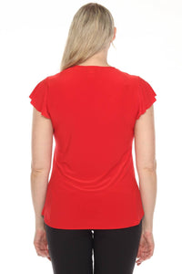 Joseph Ribkoff - Short Flutter Sleeve Round Neck Top