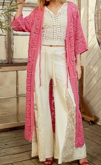 POL Crochet Duster Cardigan in pink - women's cardigan
