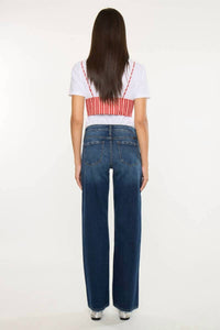 KanCan Mid Rise Wide Leg Jeans in dark wash 1 - women's jeans - detail view