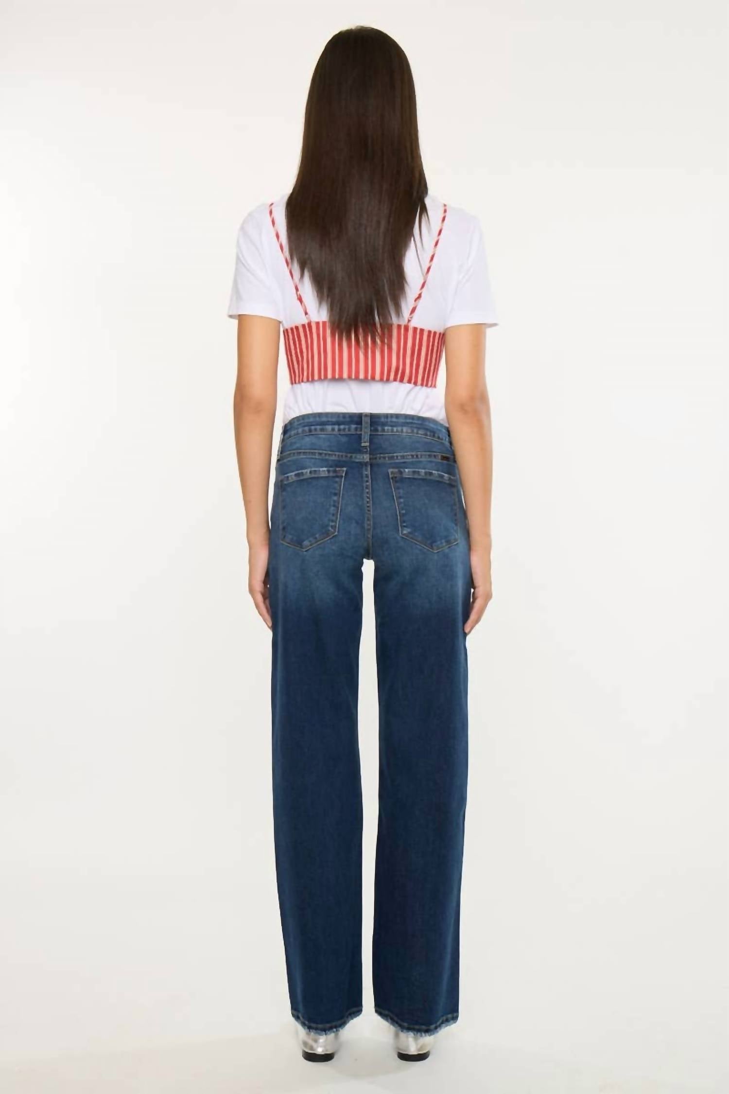 KanCan Mid Rise Wide Leg Jeans in dark wash 1 - women's jeans - detail view