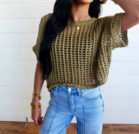 Ee:Some - Crochet Knit Short Sleeve Sweater Top