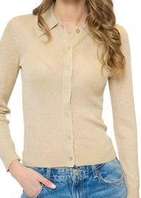 Central Park West - Collette Ribbed Button Up Lurex Sweater