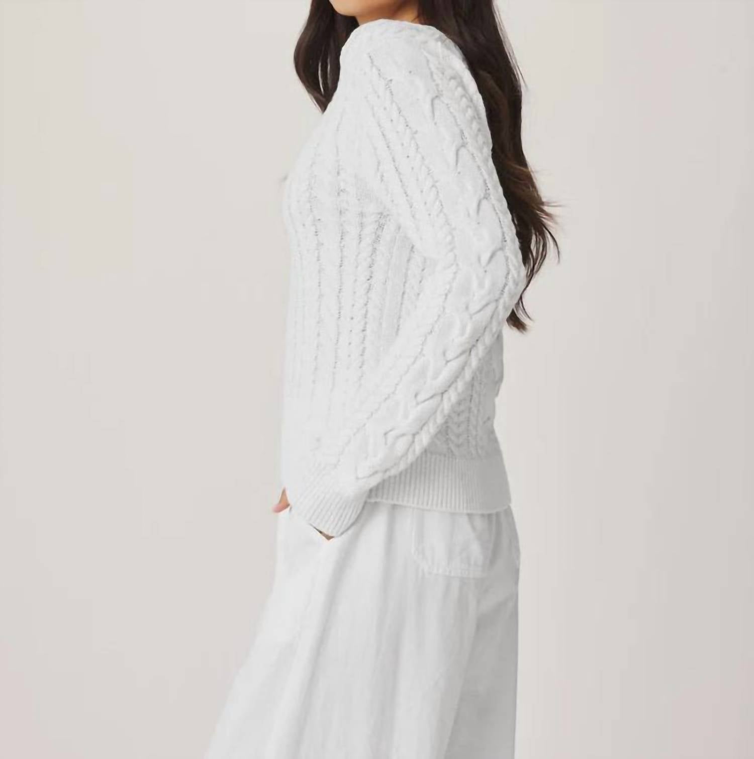 Splendid Annabella Cable Knit Sweater in white - women's sweater - alternate view