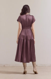 Grade & Gather - Women's Ruffle Matte Satin Midi Dress