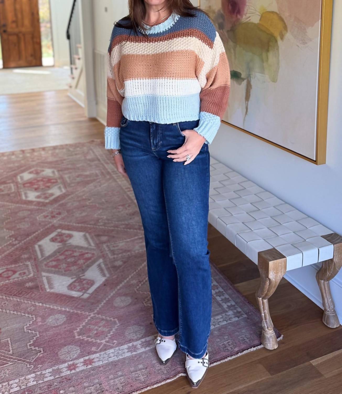 Simply Southern Stripe It Up Sweater in blue multi - women's sweater