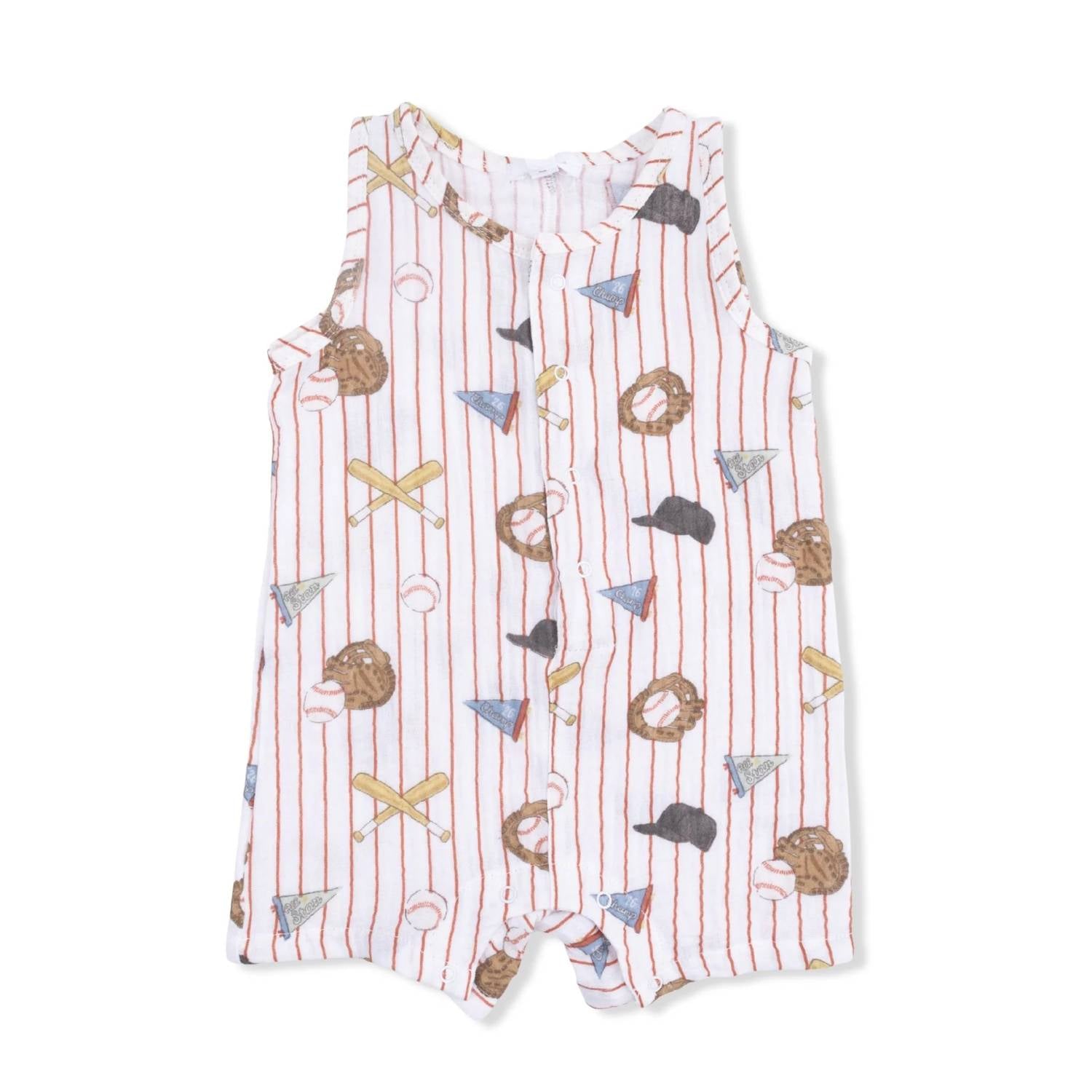 Angel Dear - Kids Vintage Baseball Stripe Muslin Sleeveless Shortie Romper