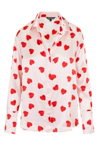 catherine gee Daria French Cuff Silk Blouse in raspberry heart - women's blouse - detail view