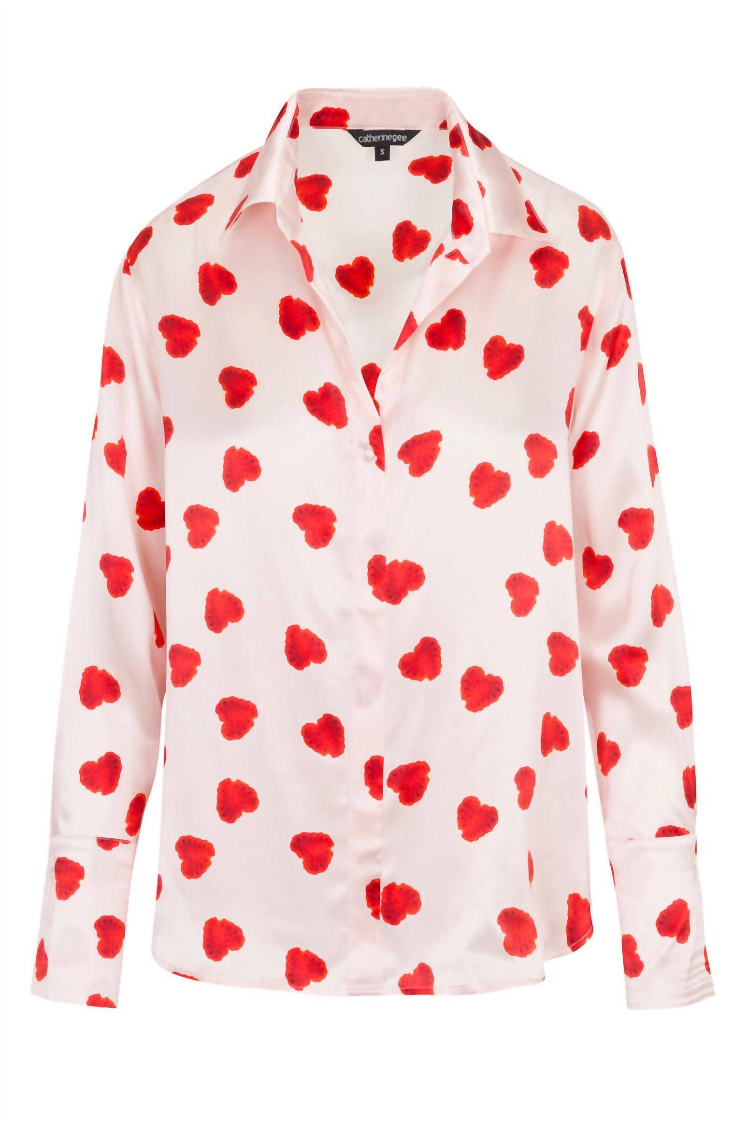 catherine gee Daria French Cuff Silk Blouse in raspberry heart - women's blouse - detail view
