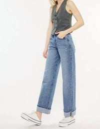 Kancan - Wide Leg Cuffed Jeans