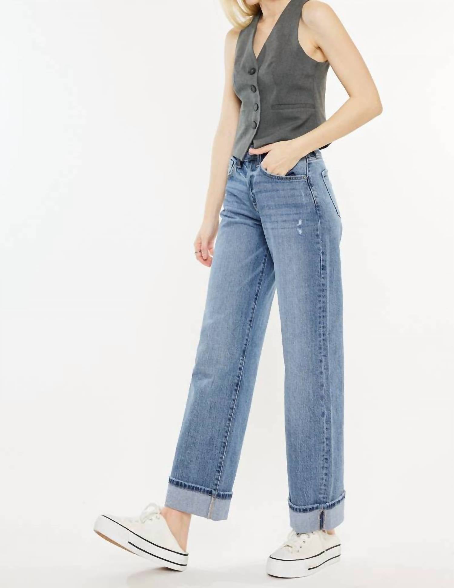 Kancan - Wide Leg Cuffed Jeans