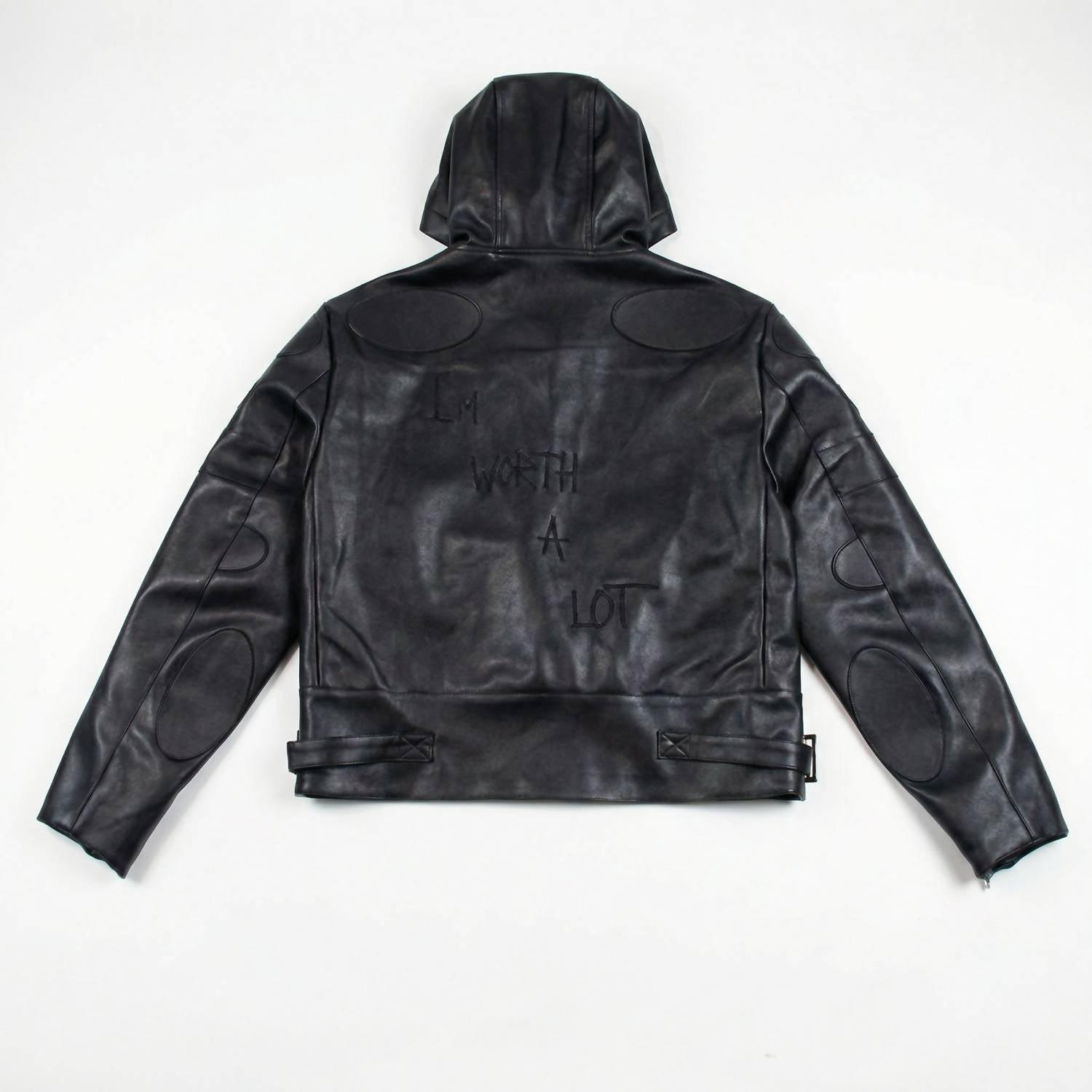 knotWTR Unisex I’m Worth A Lot Leather Jacket With Hood in black - women's jacket - view 6