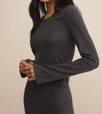 Z Supply Demure Knit Top in charcoal heather - women's long sleeve top - detail view