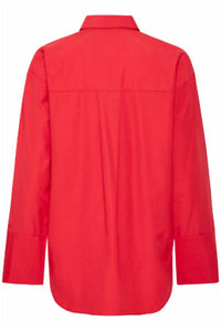 b.young Women's Button Down Long Shirt in barbados cherry - women's shirt - detail view