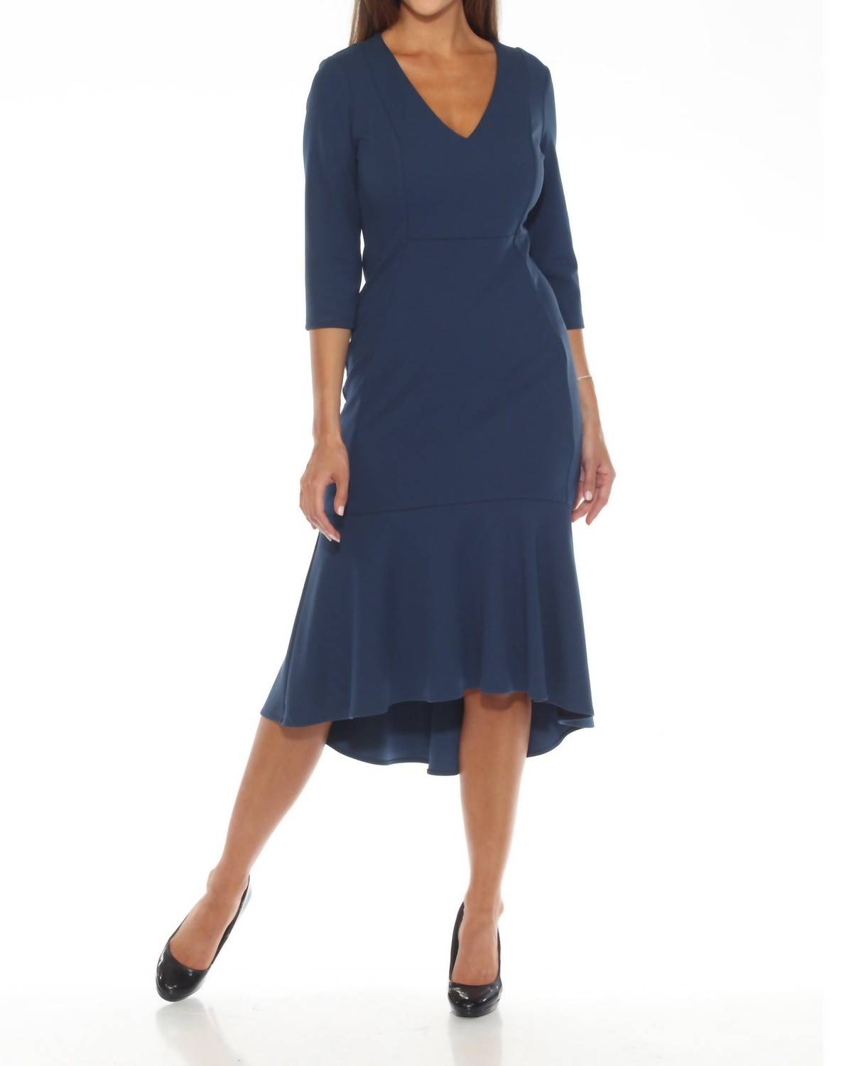 Joseph Ribkoff - V-neck High Low Midi Mermaid Dress