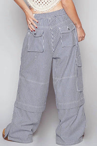 Pol - Striped Wide Leg Cargo Pocket Pants