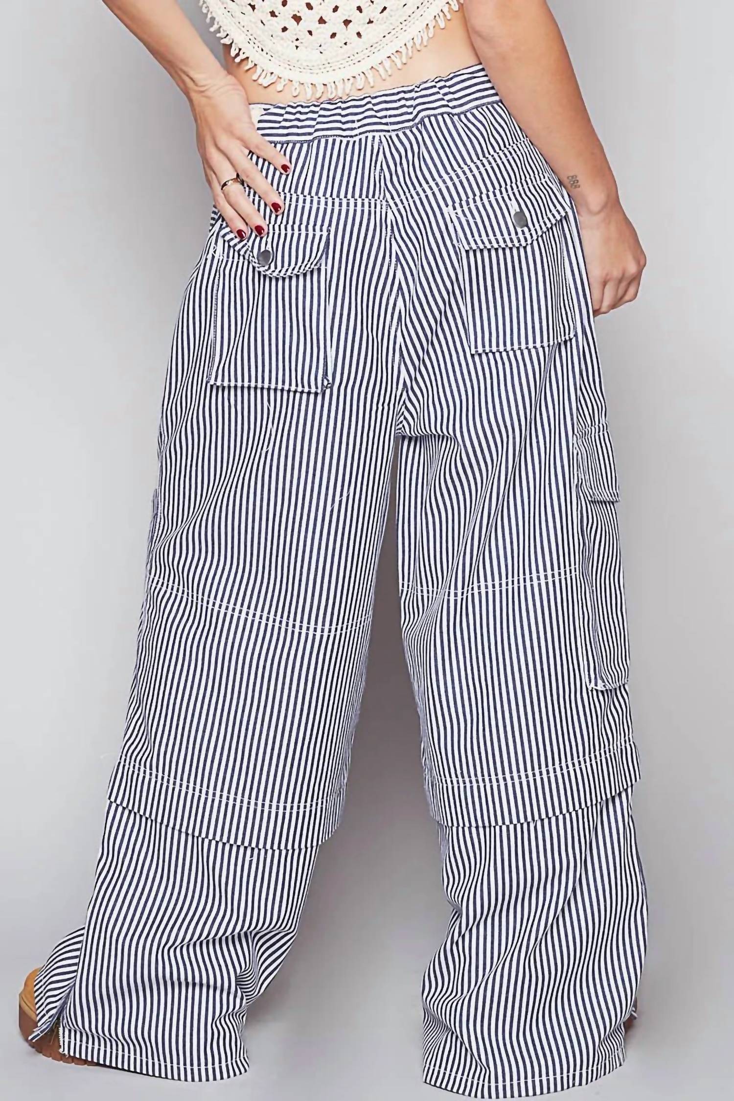 Pol - Striped Wide Leg Cargo Pocket Pants