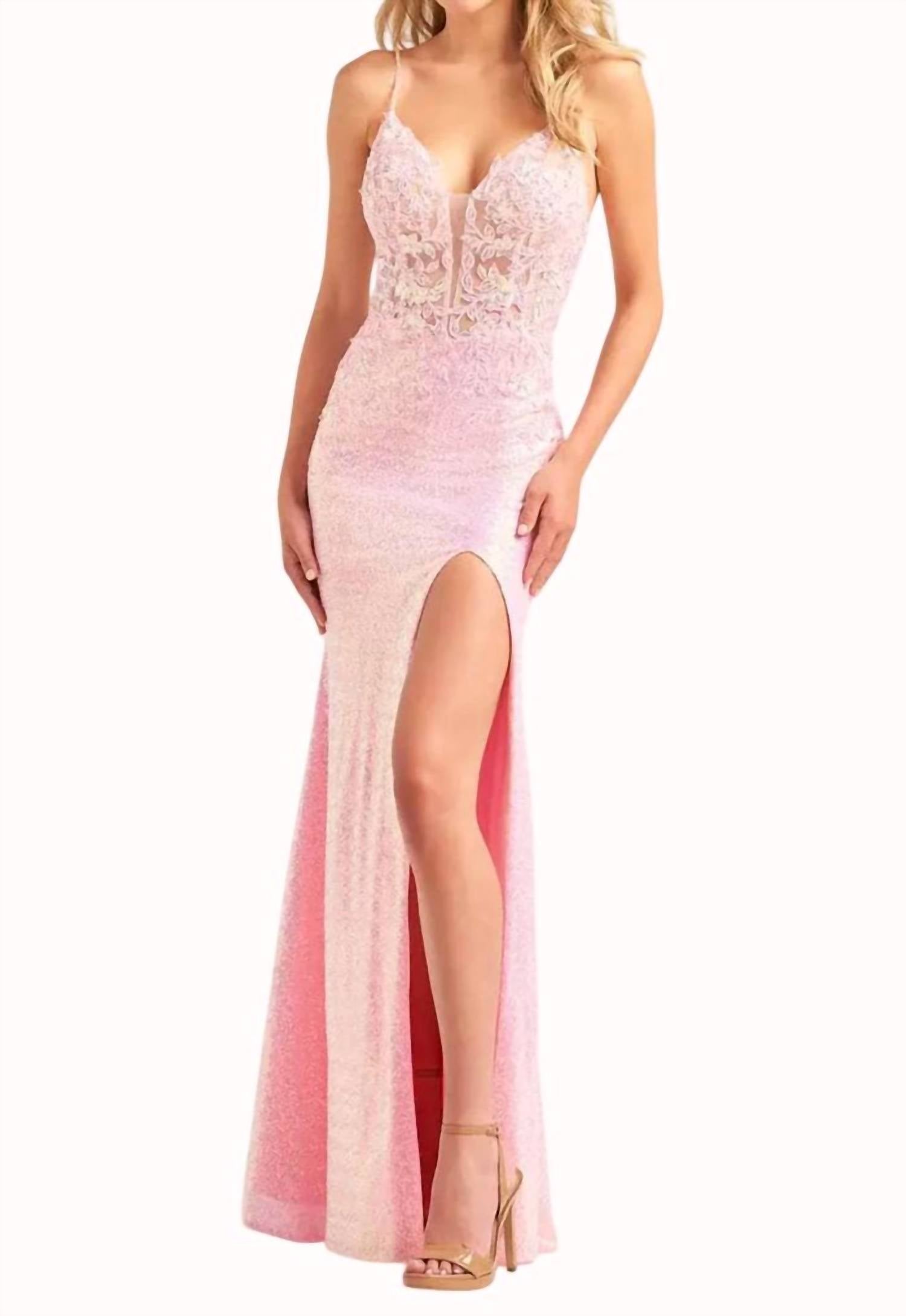 Ellie Wilde - V-neck Lace Applique Prom Gown