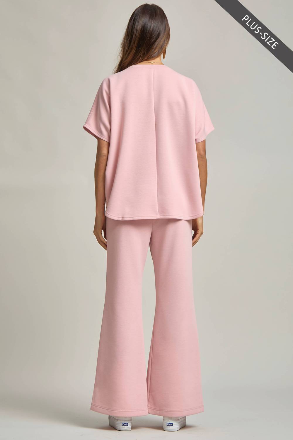 Dear Scarlett Poncho Top And Bell Bottom Modal Set - Plus in blush - women's sleepwear - detail view