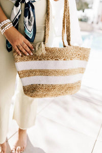Fame - Women's Double Strap Beach Straw Tote Bag