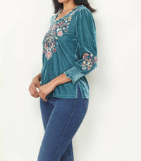 Paparazzi - Stretch Velvet Embroidered Pull-Over Blouse