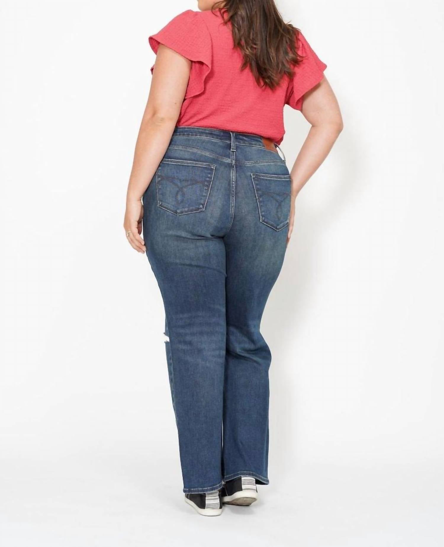 Judy Blue High Waist Knee Ripped Dad Denim Jeans in medium wash - women's jeans - view 7