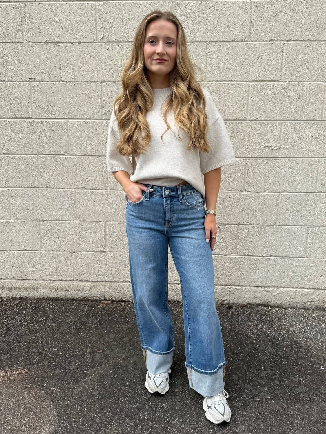 Flying Monkey - Alfie Cuffed Wide Leg Jeans