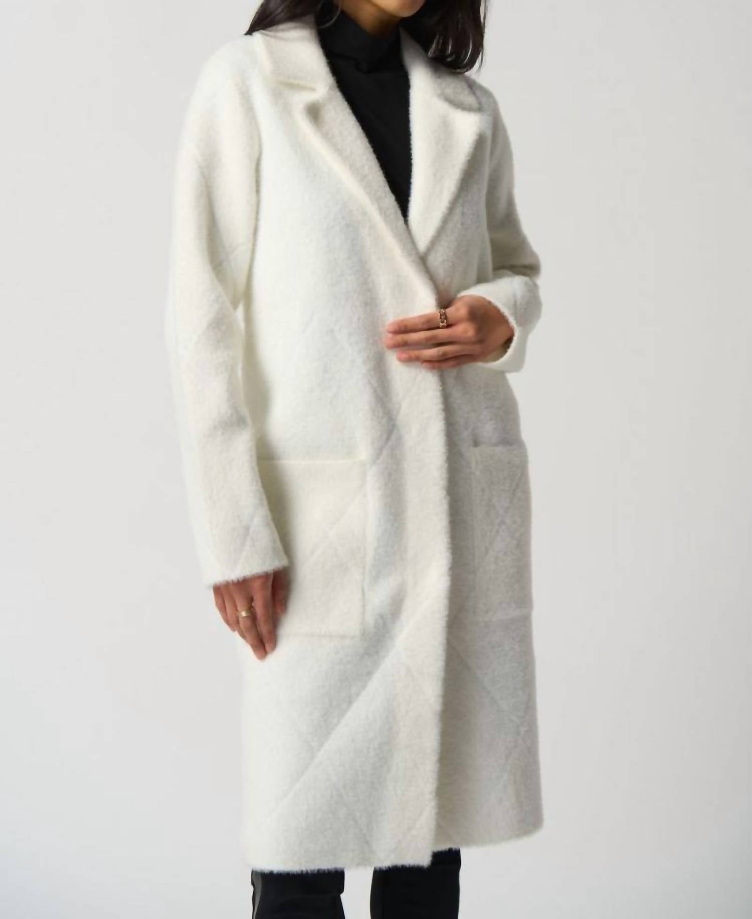 Joseph Ribkoff - Quilted Fuzzy Knit Long Sleeve Coat