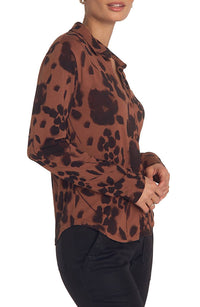 Bella Dahl Button Up Knit Printed Shirt in autumn floral print - women's shirt - detail view
