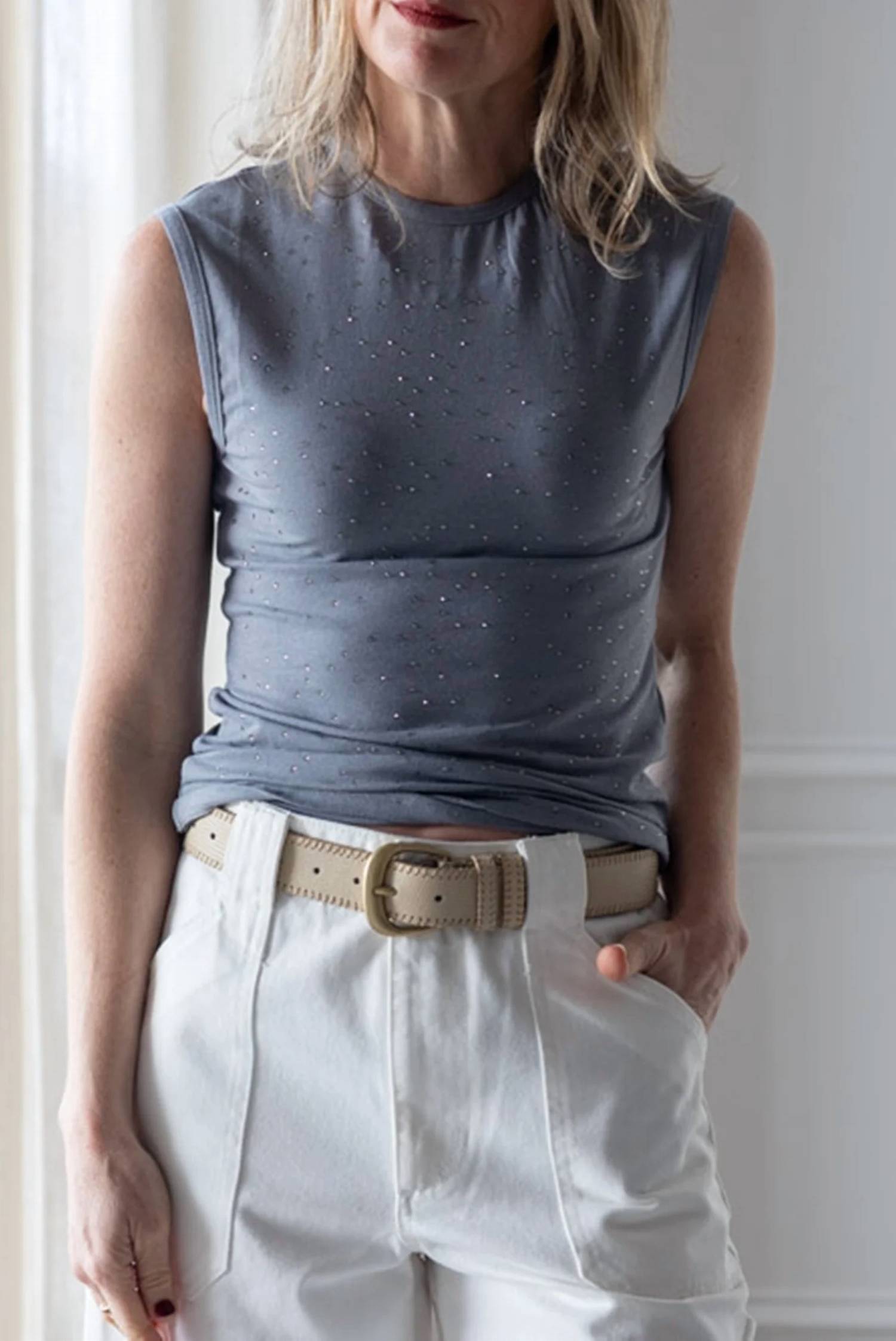 Alysi - Jersey Top With Rhinestones