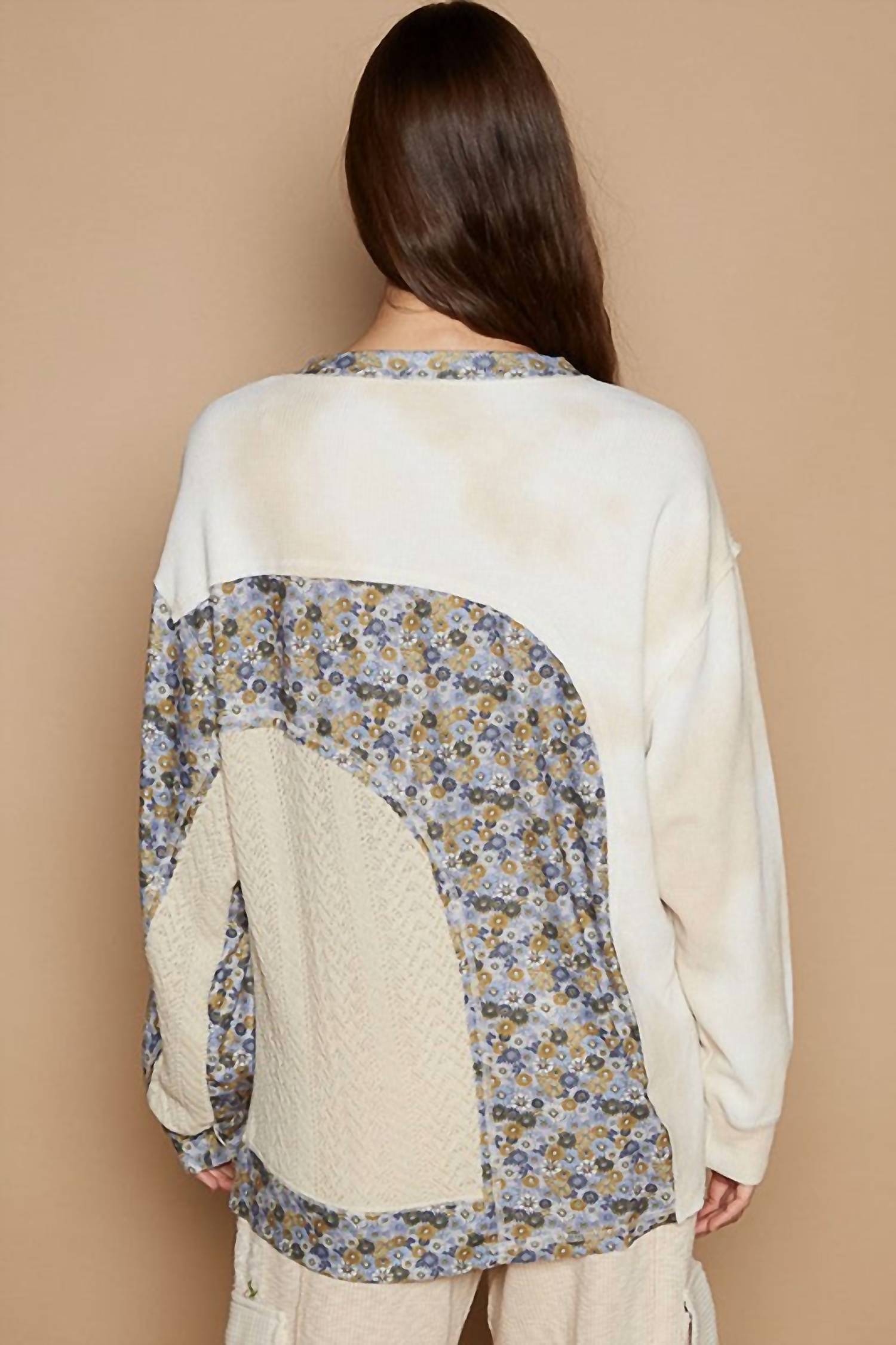 Pol - Mazy Oversize Long Sleeve Floral Contrast Thermal Top