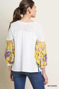 Umgee - Floral Puff Sleeve Knit Top