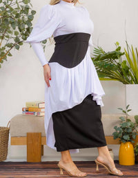 Karen Kane Two Tone Long Sleeve Maxi Dress in white black - women's dress - detail view
