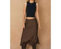 Dress Forum - Sienna Satin Lace Hem Pencil Midi Skirt