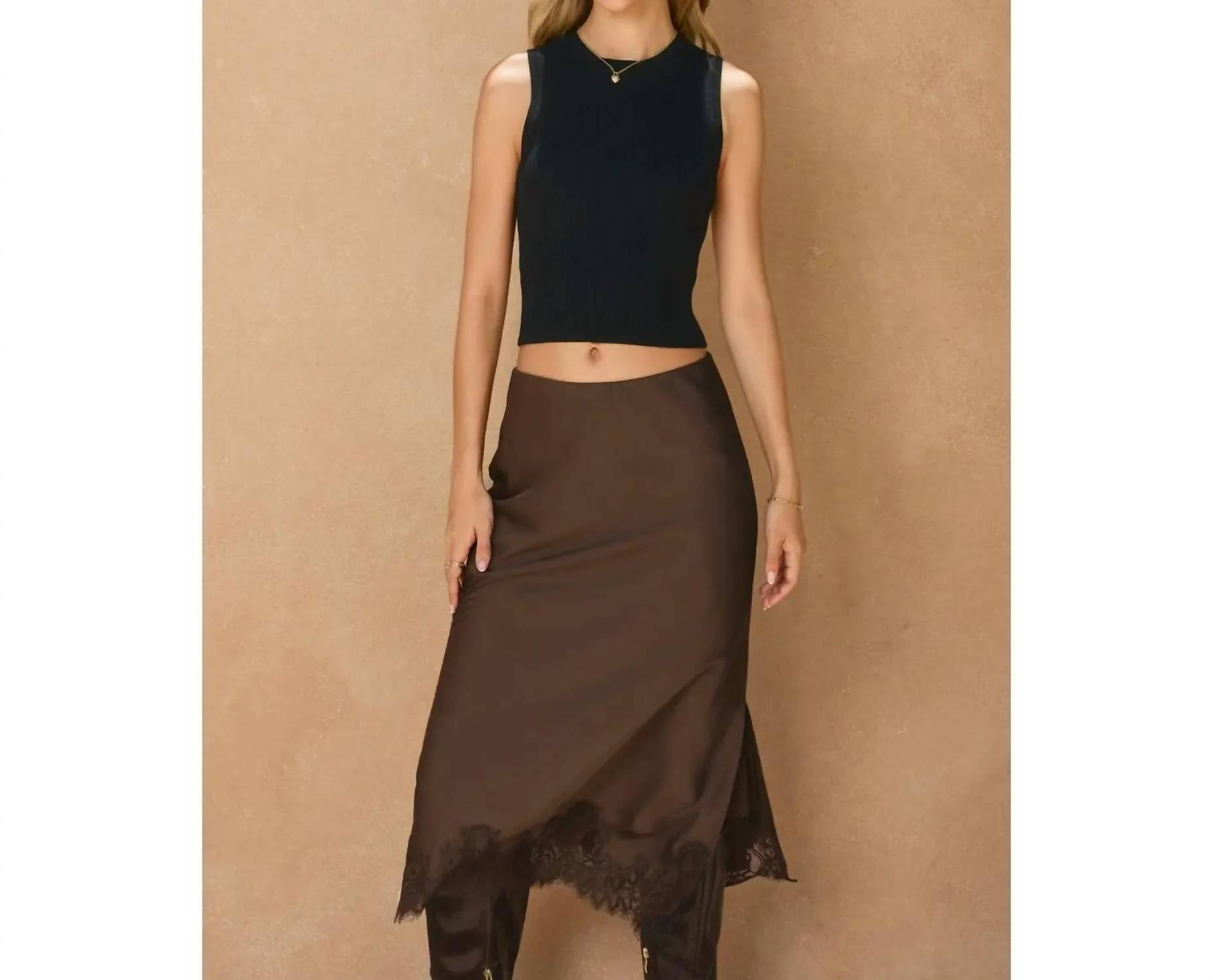 Dress Forum - Sienna Satin Lace Hem Pencil Midi Skirt