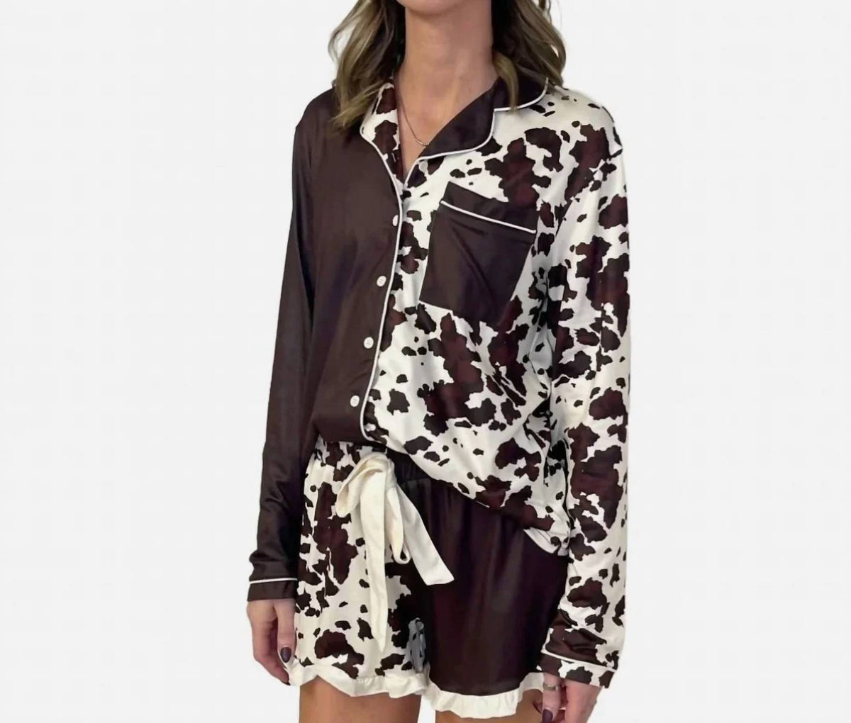 Jess Lea - Western Ruffle Cow Print Pajama Set - Plus