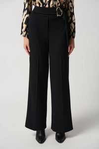 Joseph Ribkoff Solid Belted Wide Leg Pant in black - women's pants
