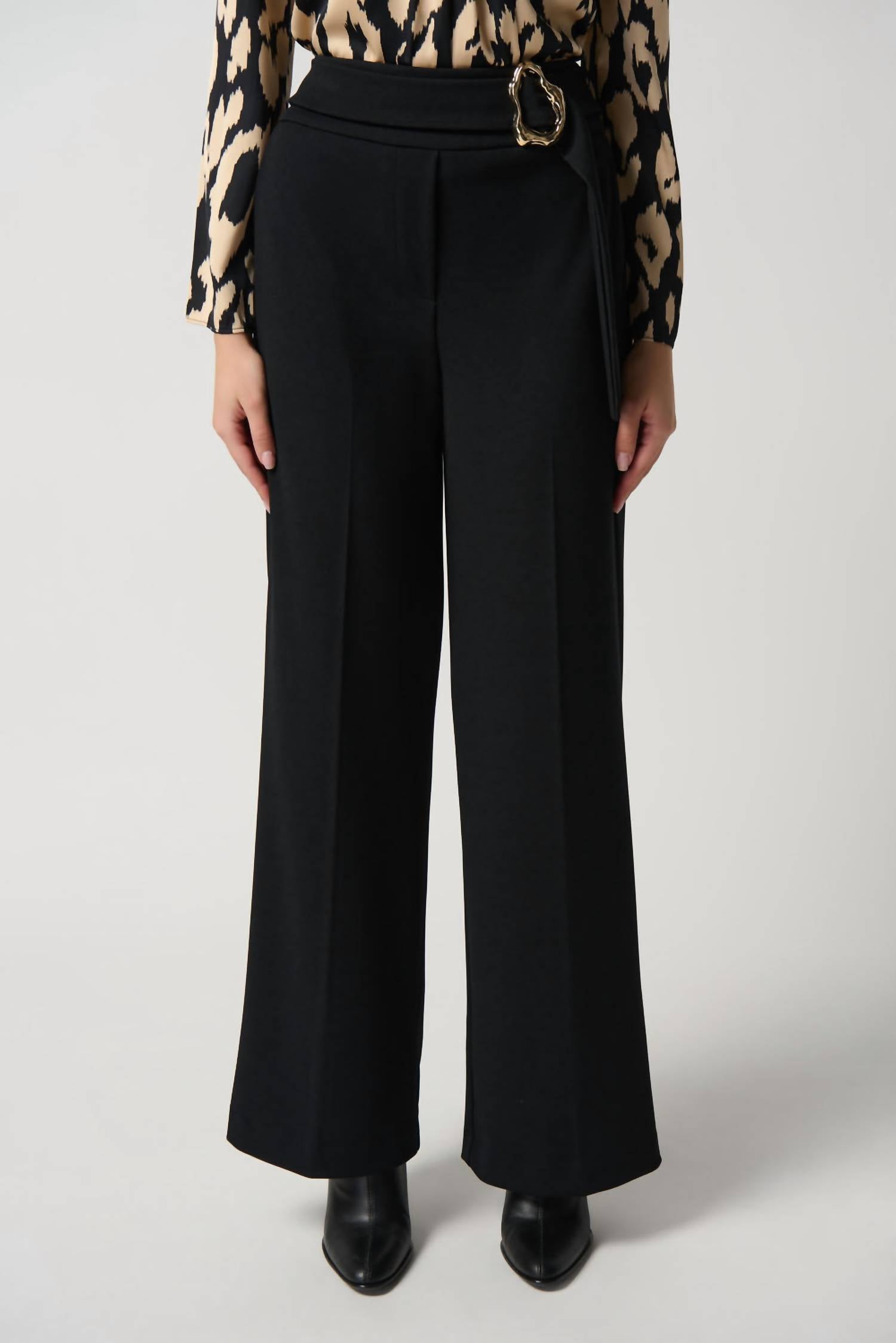 Joseph Ribkoff Solid Belted Wide Leg Pant in black - women's pants