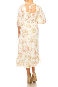 52Seven - Three Quarter Sleeve Floral Midi Dress