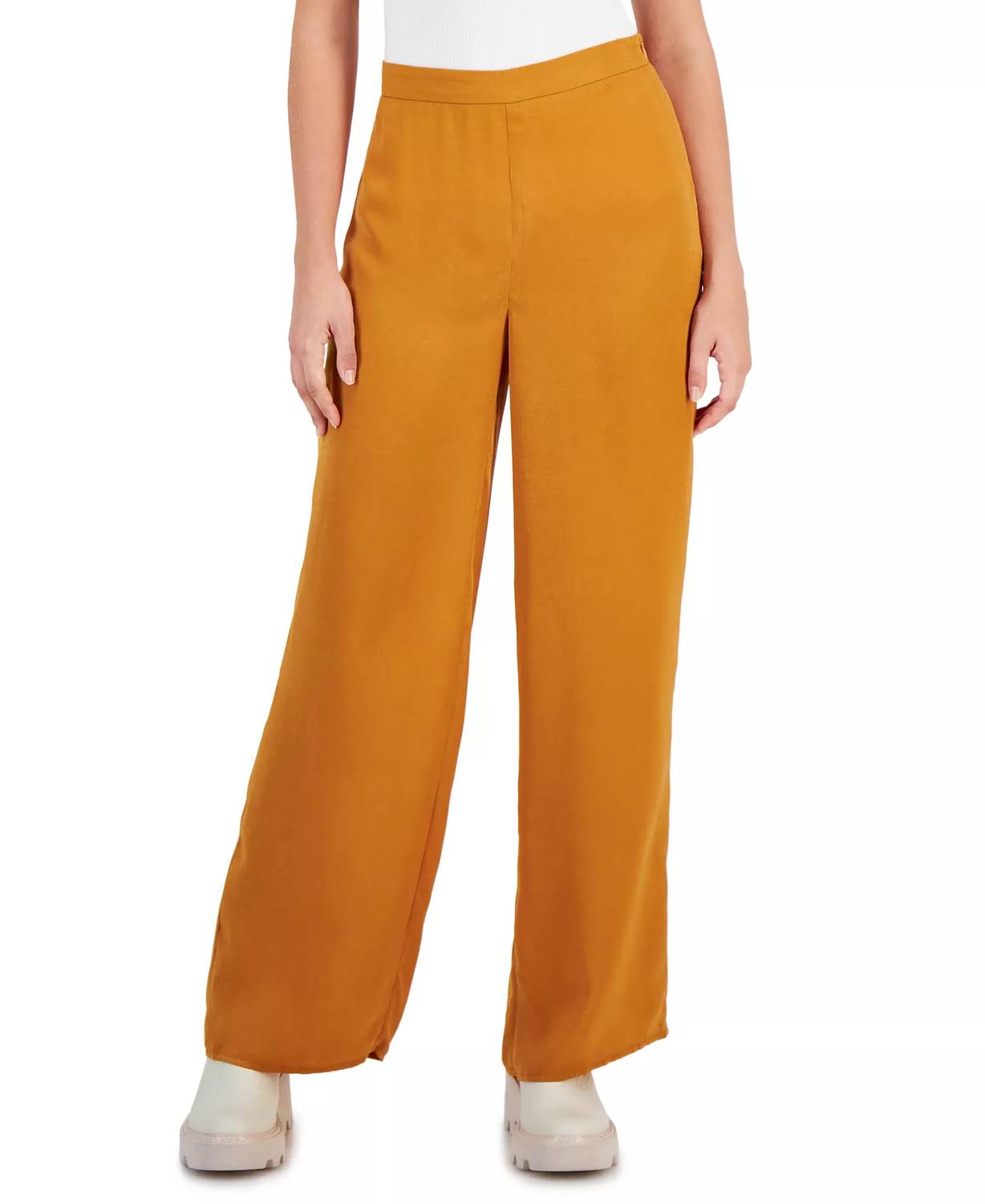LUCY PARIS Celine Wide-leg Pull-on Satin Pants in caramel - women's pants