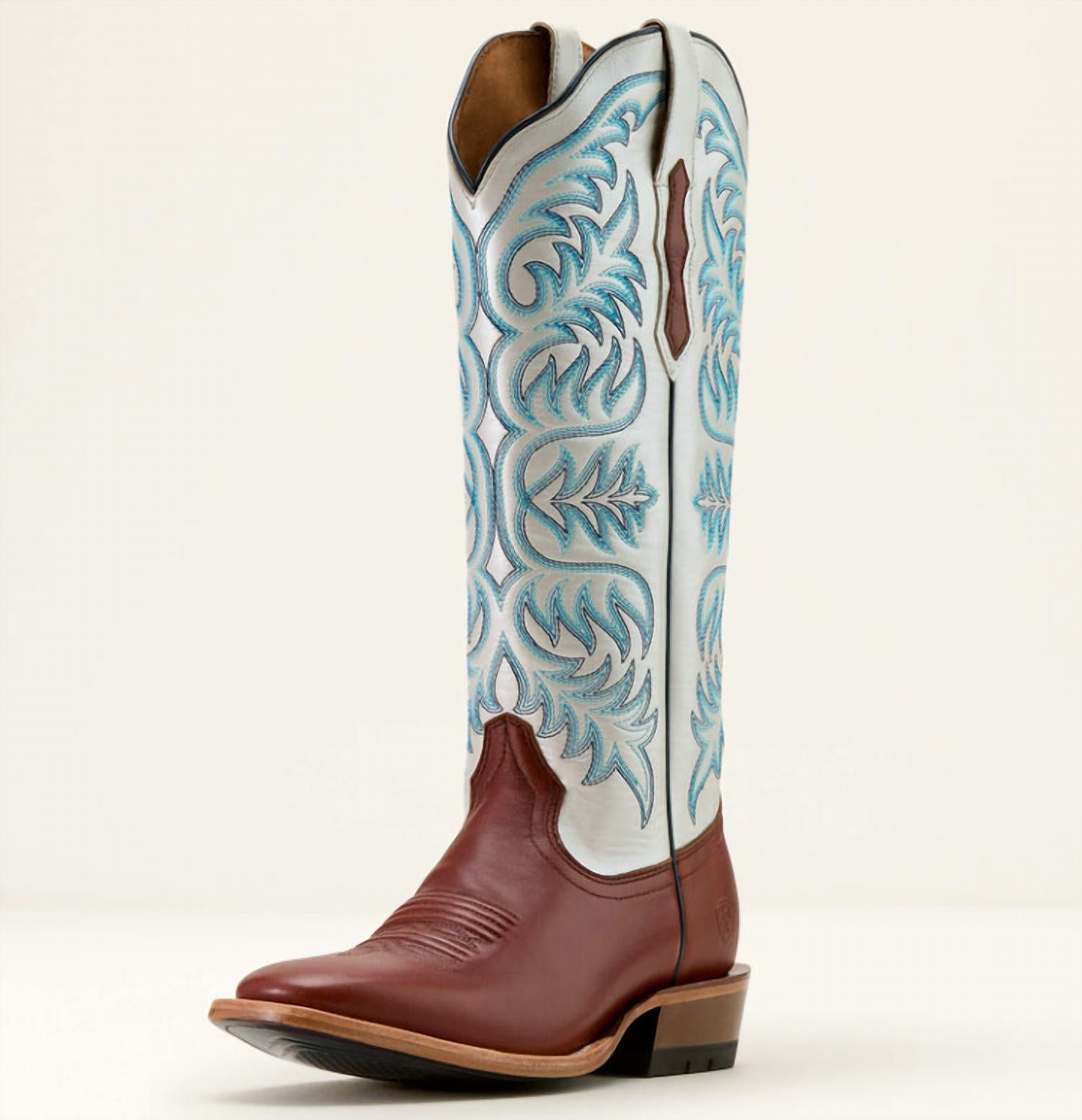 ARIAT Women's Futurity Blanche Boots in brown white blue - women's shoe - detail view
