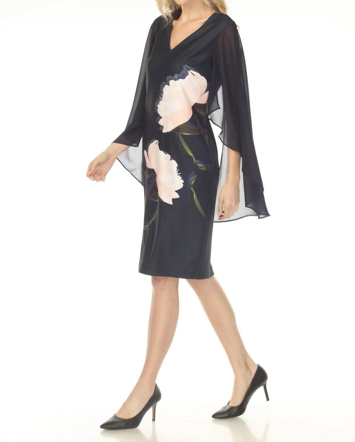 Joseph Ribkoff - Chiffon Cape Sleeves Floral Dress