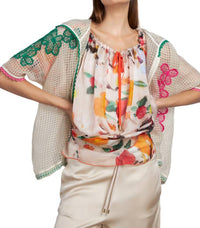 GIUBBETTO GRID SHEER HOOD SHORT SLEEVE JACKET