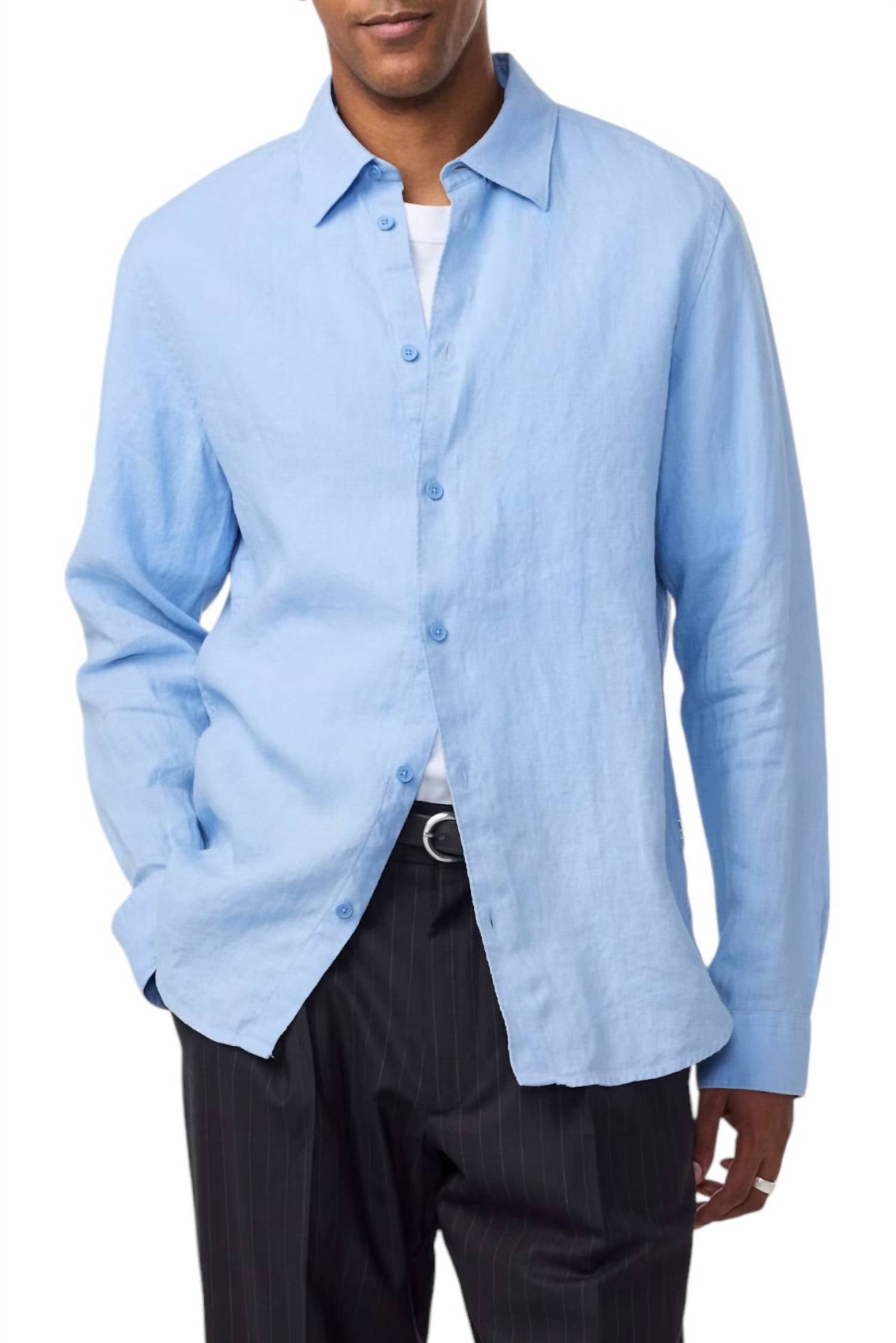 NN07 Enzo Long Sleeve Shirt in cerulean - men's shirt