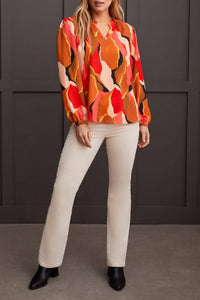 TRIBAL Ruffle Neck Long Sleeve Blouse in desert sun - women's blouse - detail view