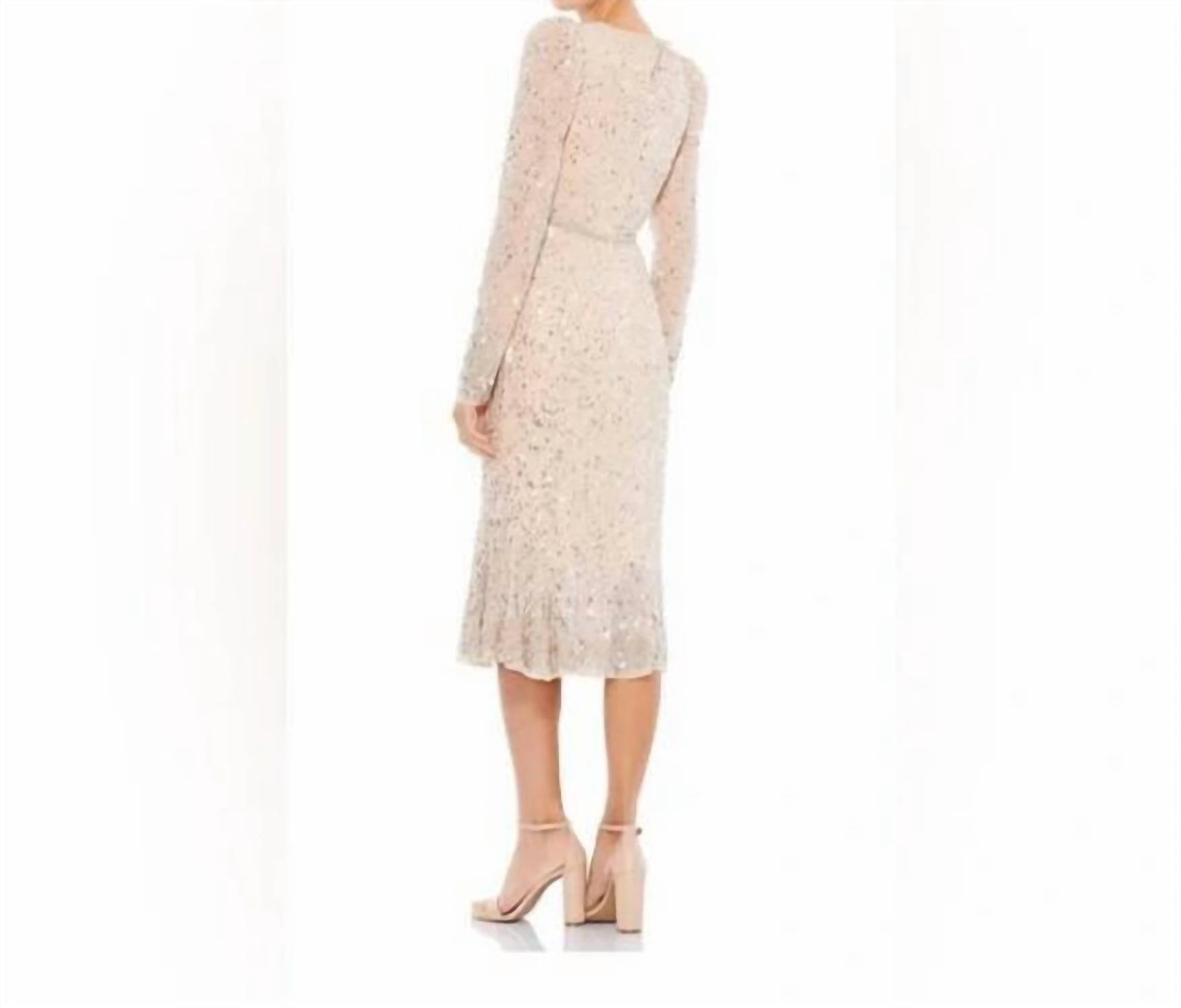Mac Duggal - Sequin Dress With Embellished Hemline And Belt