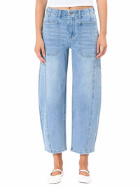 Flying Monkey - Women's Super High Rise Elastic Band Barrel Jeans