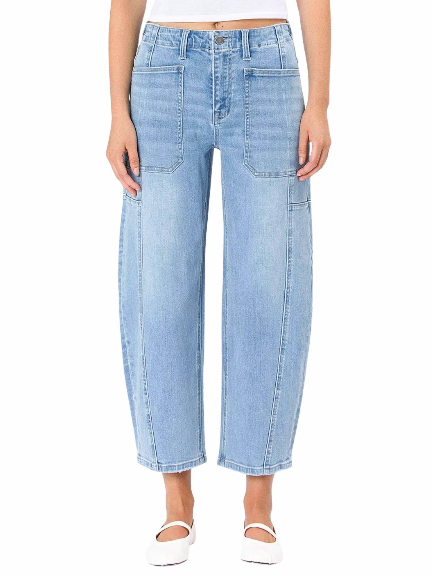 Flying Monkey - Women's Super High Rise Elastic Band Barrel Jeans