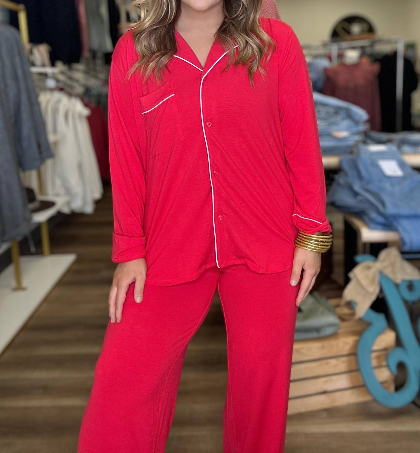 Zenana - Button Down Pajama Set