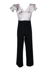 Aidan Mattox - V-neck Flutter Sleeve Satin Crepe Jumpsuit