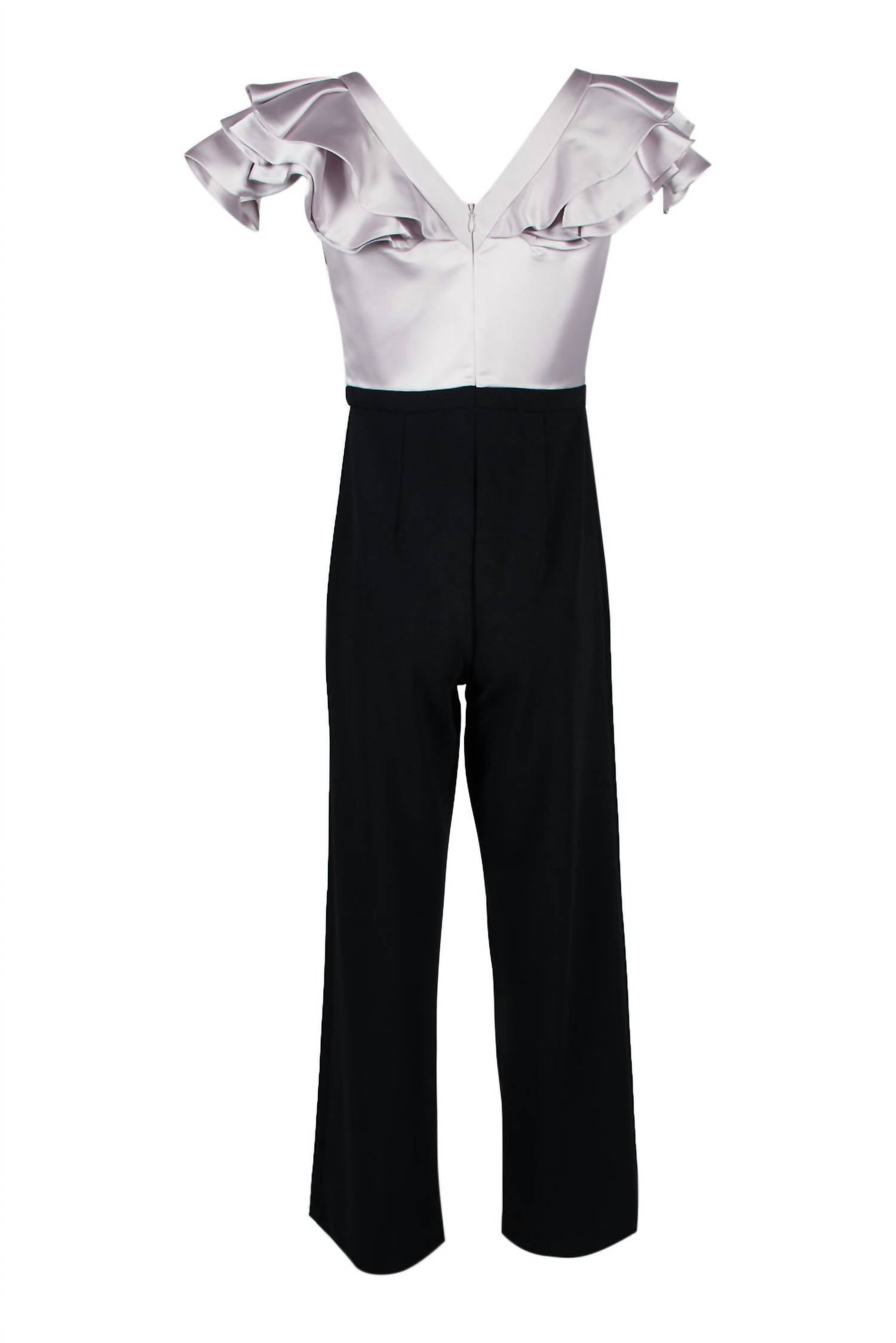Aidan Mattox - V-neck Flutter Sleeve Satin Crepe Jumpsuit